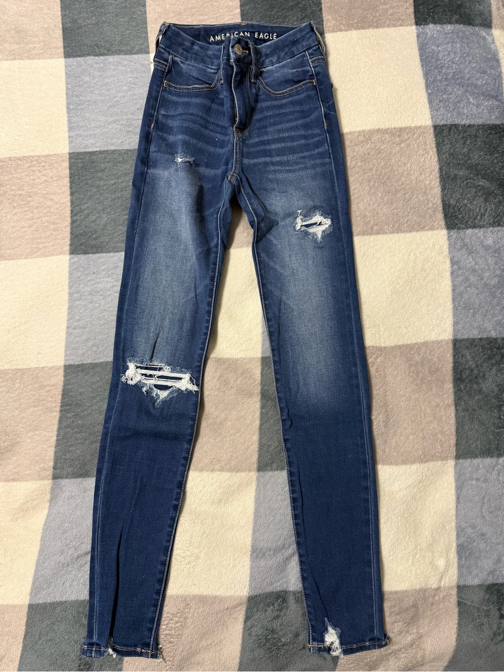 American Eagle Outfitters Dark Blue Distressed High-Rise Skinny Jeans